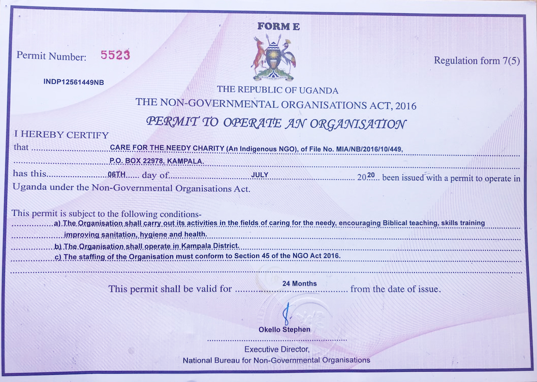 Statutory Certification – Care For The Needy Charity